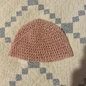 Handmade crochet mohair pink beanie hat